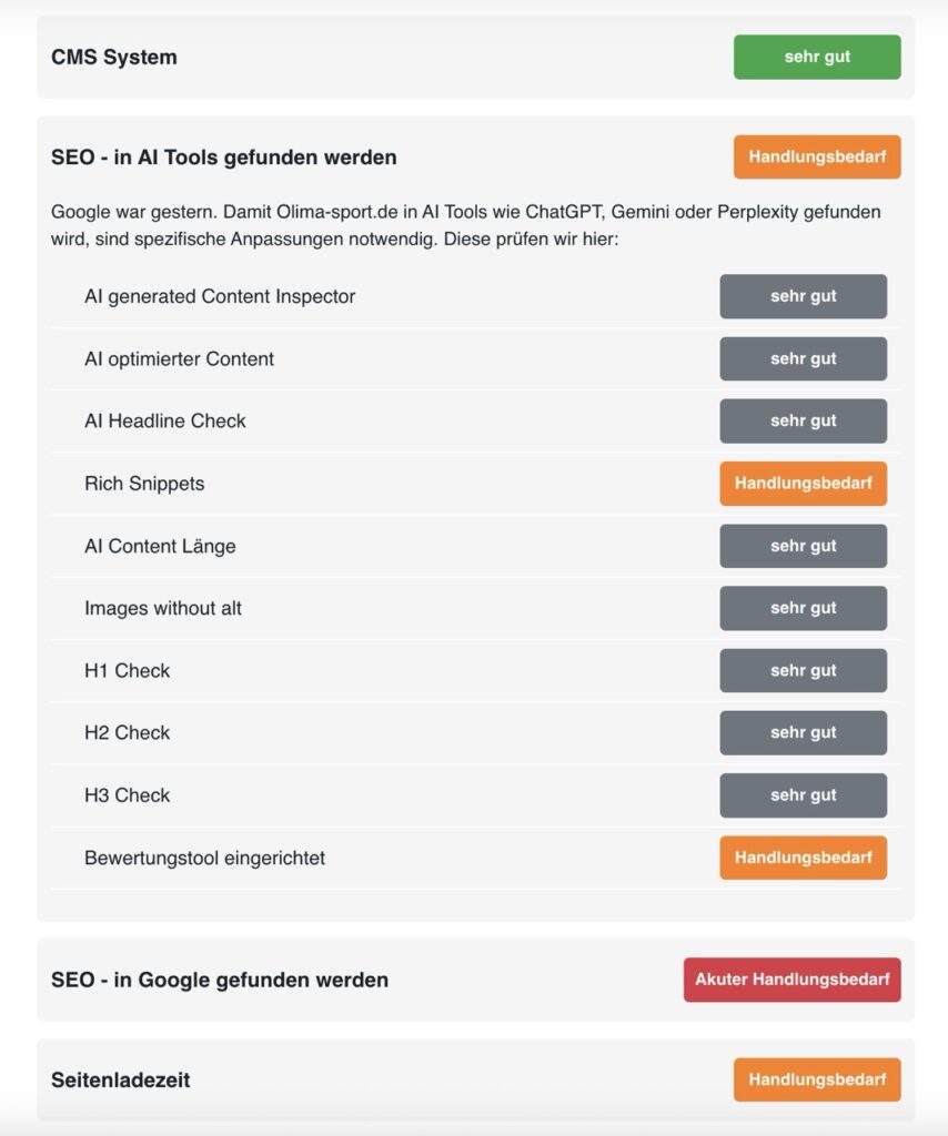 kostenloser Website Check Ergebnis